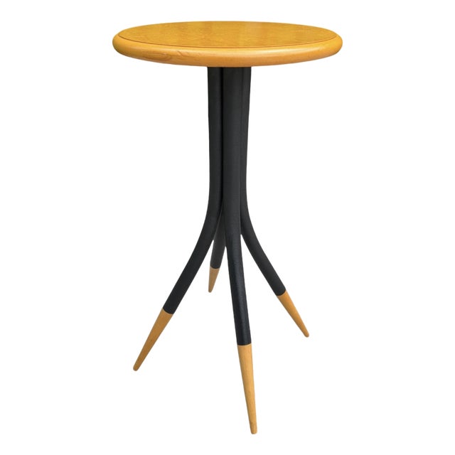 Vintage Sculptural Four-Prong Drink Table in Hardwood and Black Metal For Sale