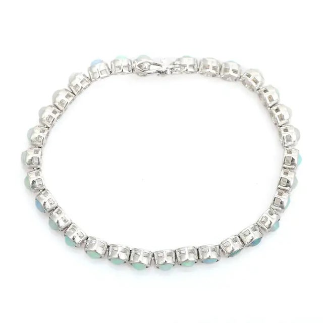 Metal Handcrafted Opal Cabochon Tennis Bracelet for Women in 7 Inch by Carat&her For Sale - Image 7 of 10