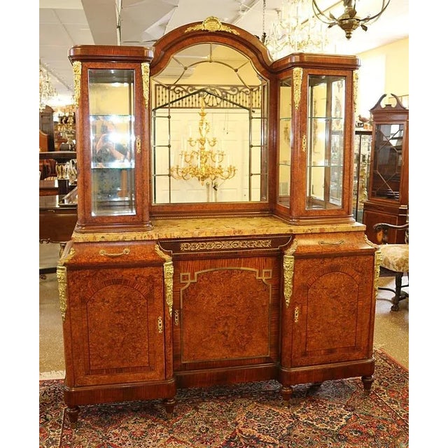 French ​French Bronze Mounted Marble Top Inlaid Server Buffet Circa 1910 For Sale - Image 3 of 11