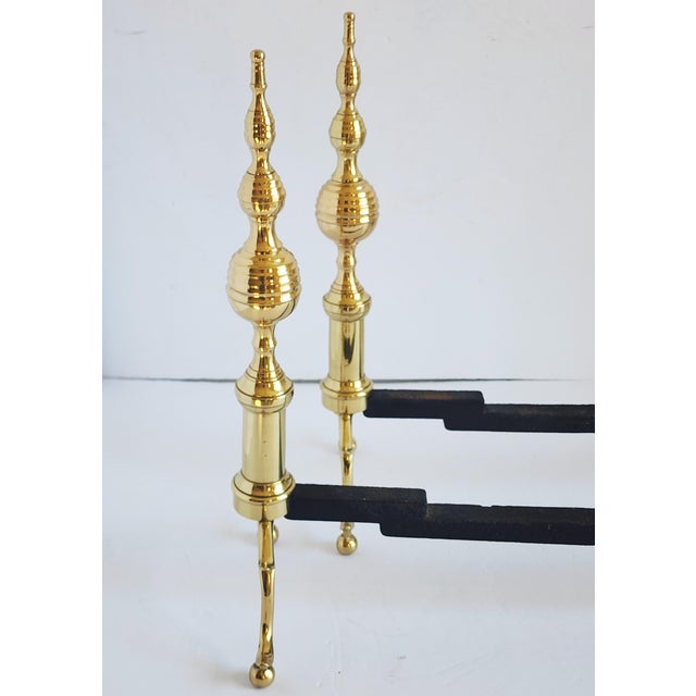 Antique Federal Style Brass Andirons With Steeple Tops - A Pair For Sale - Image 12 of 12