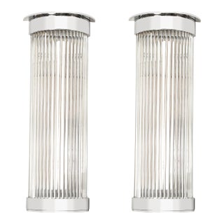 Pair of Art Deco Style Glass Rod Sconces in Chrome Fittings For Sale