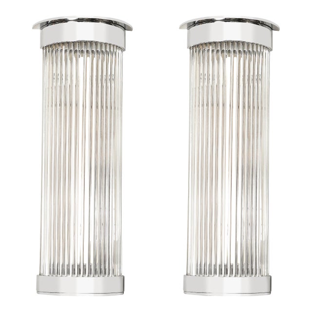 Pair of Art Deco Style Glass Rod Sconces in Chrome Fittings For Sale