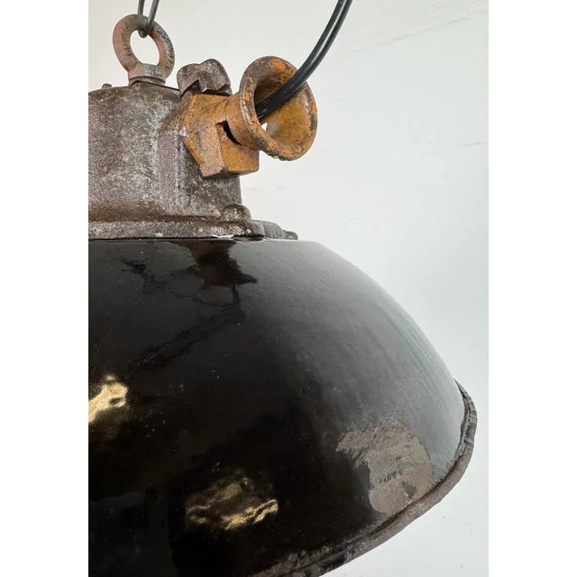Industrial Black Enamel and Cast Iron Cage Pendant Light from Elektrosvit, 1960s For Sale - Image 6 of 18
