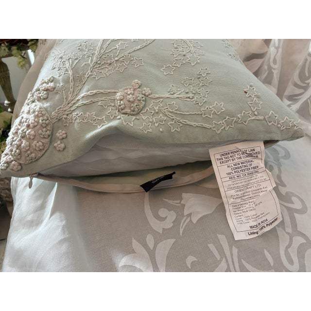 Textile Vintage Tahari Home Embroidered Throw Pillow 15” X 15” Mint Green For Sale - Image 7 of 12