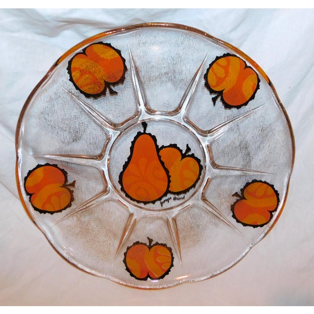 Georges Briard signed glass serving platter with cheerful oranges and pears