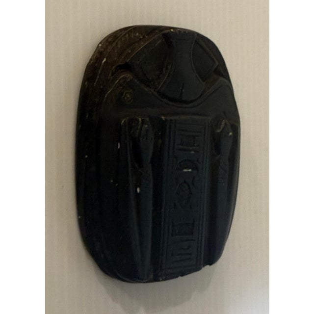 Vintage Egyptian Hand-Carved Black Serpentine Stone Scarab Plaque With Hieroglyphic Motifs For Sale - Image 11 of 12