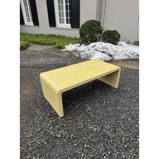 Mid-Century Modern Karl Springer Style Linen Wrapped Coffee Table For Sale - Image 3 of 7