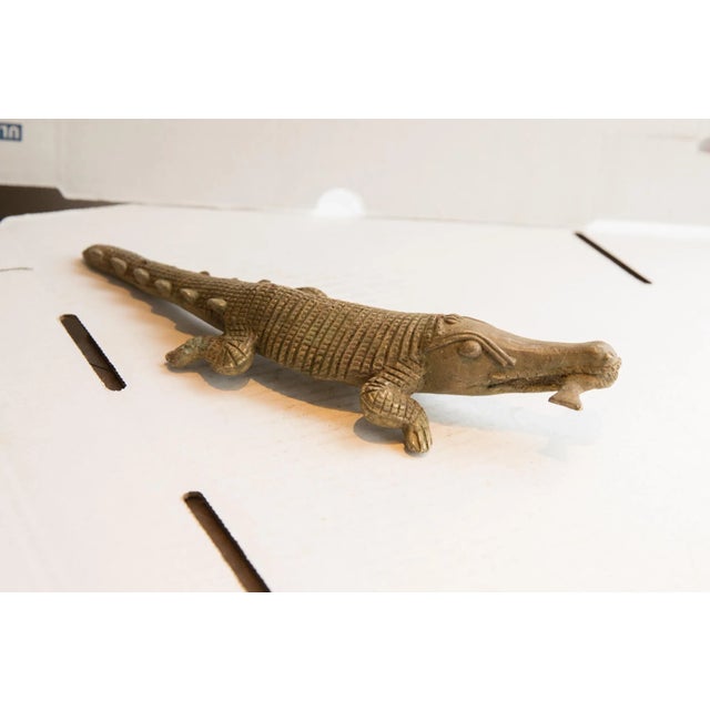 African Vintage African Crocodile With Fish Sculpture For Sale - Image 3 of 8