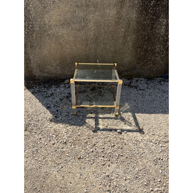 Vintage French Side Table in Brass and Glass Structure by Pierre Vandel, 1970s For Sale - Image 10 of 11
