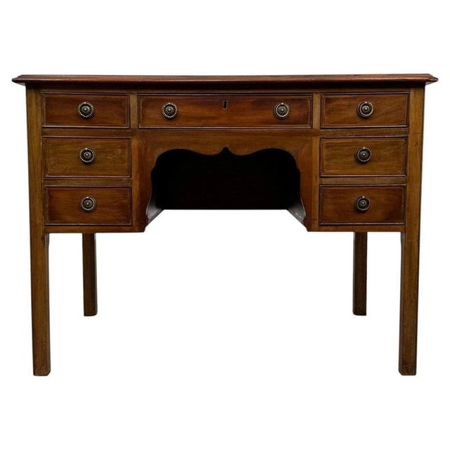 Early 20th Century English Mahogany Writing Table with Leather Top For Sale - Image 12 of 12