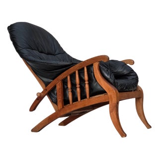 Vintage Adjustable Armchair in Black Leather, 1950s For Sale