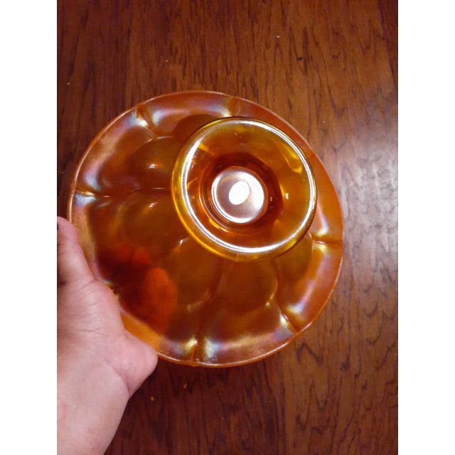 1970s Fenton Iridiscent Orange Stretch Glass Pedestal Console Bowl For Sale - Image 4 of 9