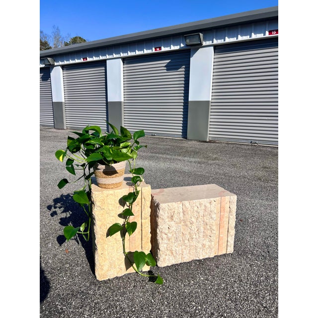 Tessellated Faux Marble Stone Side Tables - A Pair For Sale - Image 4 of 12