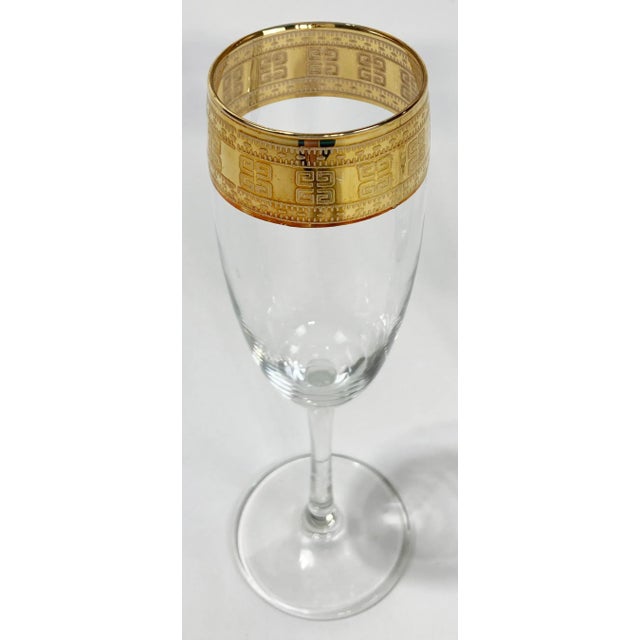 Mid-Century Modern Vintage Champagne Glasses With 22k Gold Greek Key Rims, Set of 4 For Sale - Image 3 of 6
