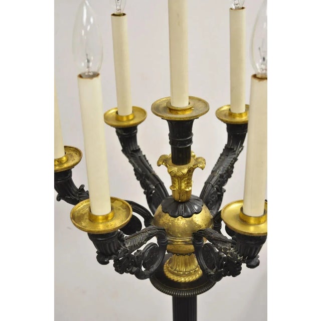 Antique French Empire Bronze & Marble Lighted Candelabra Torchere Floor Lamps - a Pair For Sale - Image 9 of 12