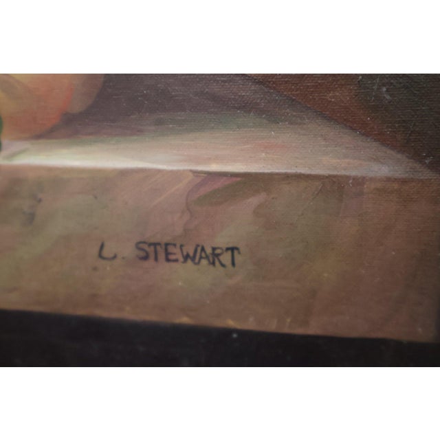 Late 20th Century Grand Scale Floral Still Life Oil Painting by L. Stewart For Sale - Image 4 of 7