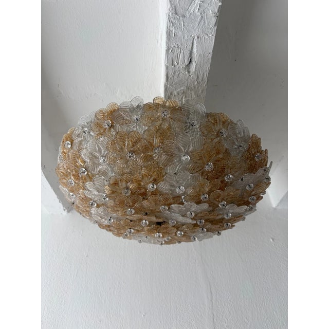 Amber Big Amber Clear Barovier & Toso Midcentury Murano Flowers Flush Mount Chandelier For Sale - Image 8 of 8