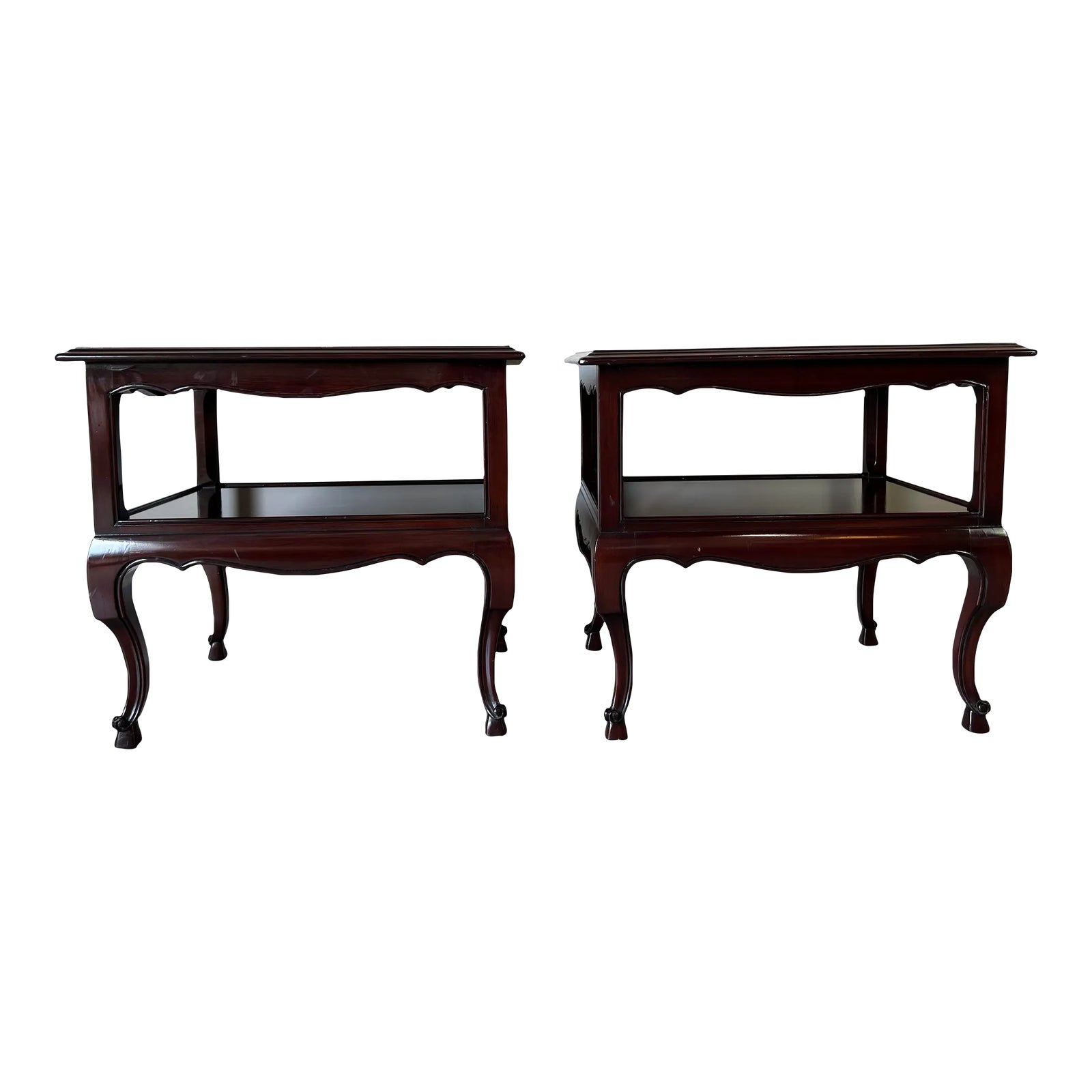 John French Provincial Style Solid Mahogany End Tables a