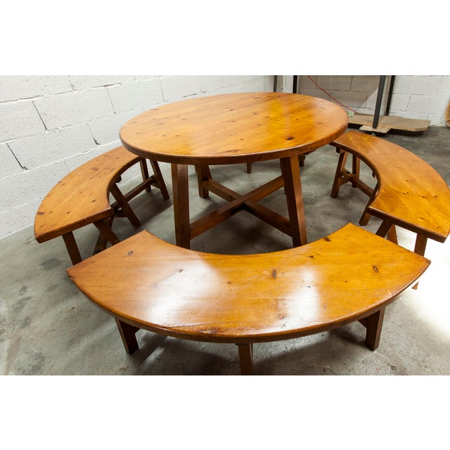 Round Pine Table and Circular Benches, 1960s, Set of 5 For Sale - Image 13 of 18