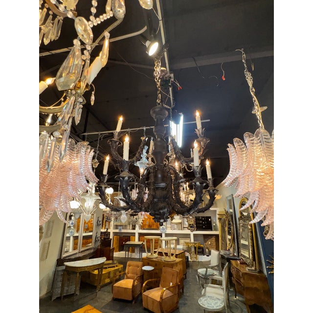 Traditional 19th Century Italian Carved Wood and Iron Chandelier For Sale - Image 3 of 13