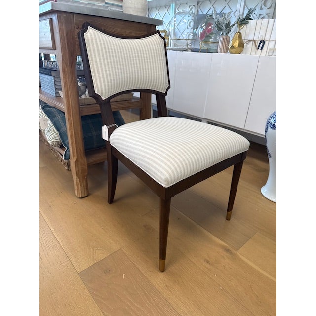 Woodbridge Furniture Powers Upholstered Side Chair – Custom Cream & Tan Linen For Sale - Image 4 of 7