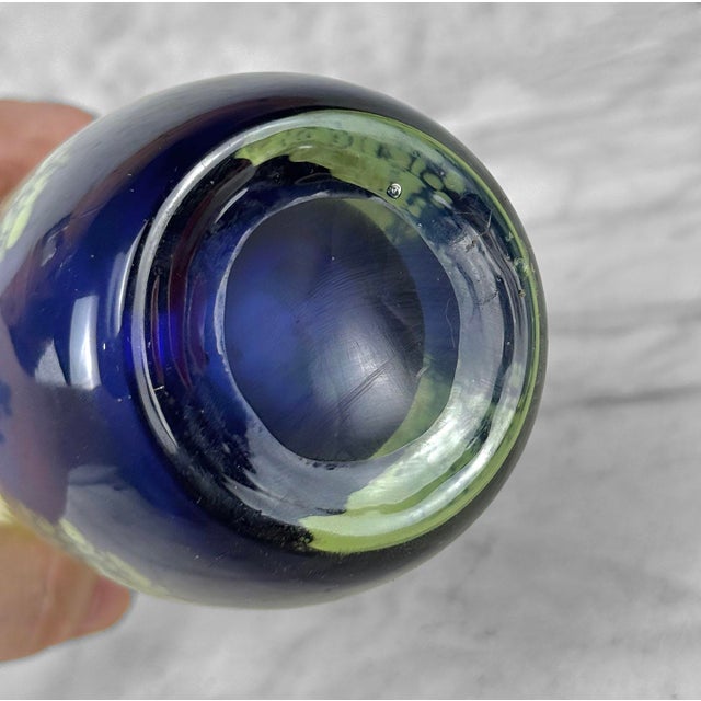 Vintage Italian Blue & Green Flared Art Glass Vase For Sale - Image 6 of 6