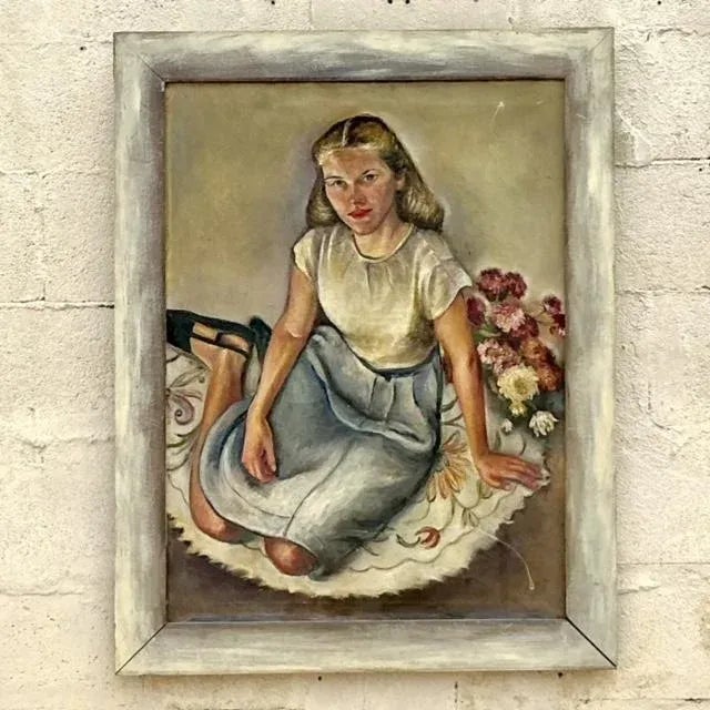 Introduce a touch of artistic charm to your space with our "Vintage Boho Original Oil Portrait on Canvas." This unique...