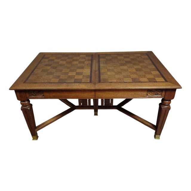 Extendable Wooden Table with Marquetry Top For Sale