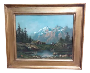 Mountain Landscape, 1890s, Oil on Canvas, Framed