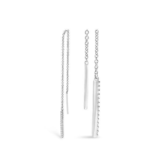 Contemporary 10K White Gold 1/10 Cttw Diamond Threader Earrings For Sale - Image 3 of 5