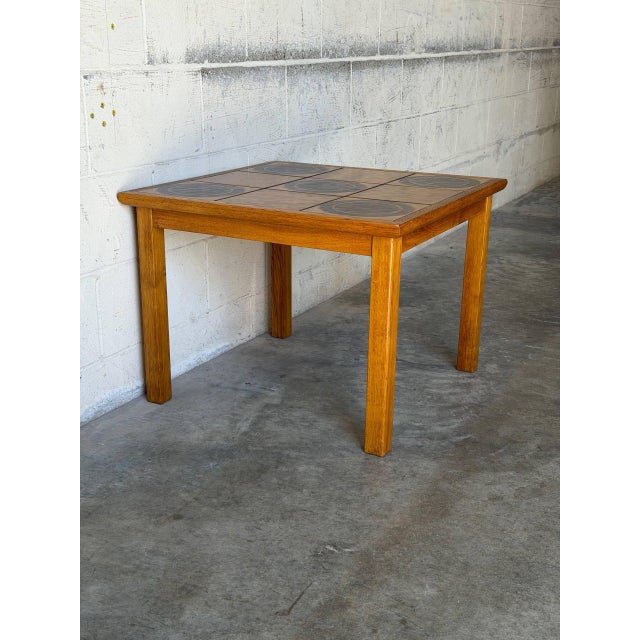Solid Oak Square Coffee Table With Inlaid Ceramic Tiles Vintage Mid-Century Modern 1970s For Sale - Image 4 of 10