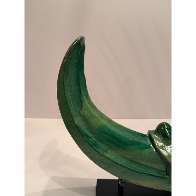 Chinese Antique Glazed Ceramic Dragon Roof Tile on Custom Stand For Sale - Image 12 of 12