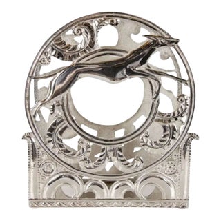 1930s Art Deco Nickeled Leaping Greyhound Magazine Stand For Sale