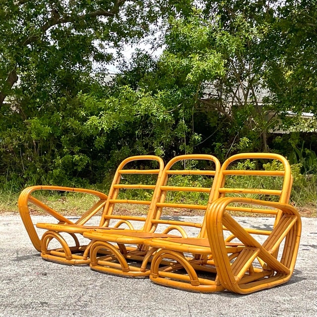 Vintage Coastal Four Strand Bent Rattan Sofa After Frankl For Sale - Image 11 of 12