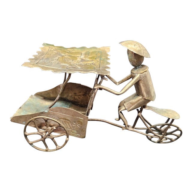 Vintage Antique Chinese Asian Thai Tin Metal Rickshaw Tuk Tuk Pedicab Art For Sale