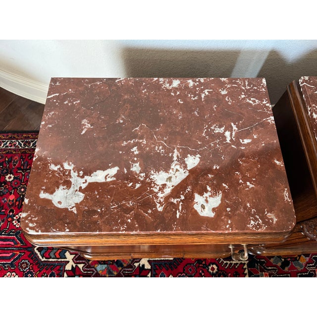 Pair of French Style Art Deco Marble Top Night Stand, Bedside Table For Sale In Dallas - Image 6 of 12