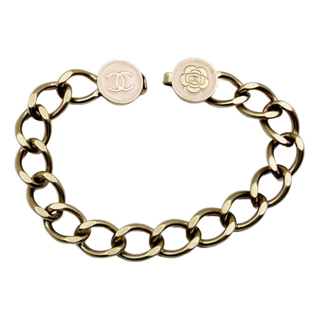 Chanel Gold CC Camellia Pink Button Chain Bracelet For Sale