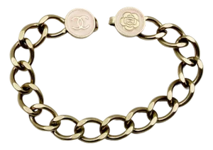 Chanel Gold CC Camellia Pink Button Chain Bracelet