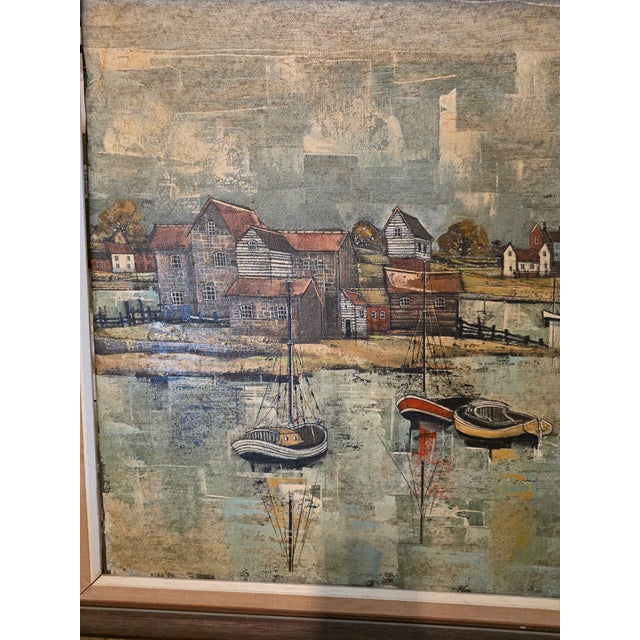 Blue Mid Century Modern Harbor Scene in Norfolk by f.j. Dempsey For Sale - Image 8 of 8