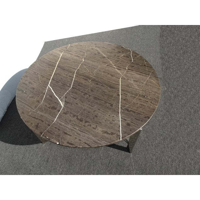 Vintage Modern Marble Style & Chrome Brown Coffee Table For Sale - Image 14 of 16