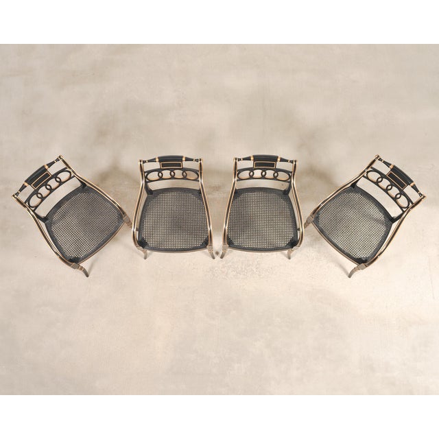 Neoclassical Set of Four Baker “Governor Alston” Cane Ebonized Dining Chairs For Sale - Image 3 of 18