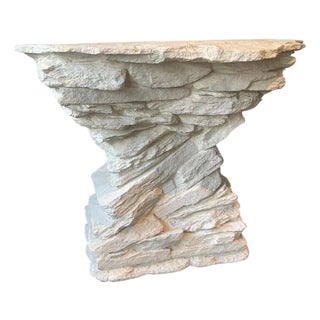 Sirmos 1970s White Quarry Rock Plaster Console After Emilio Terry For Sale