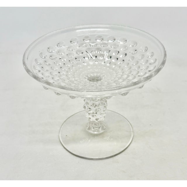 1930’s Duncan & Miller Clear Pressed Glass Pedestal 3 3/4” Compote Bowl Hobnail Thousand Eye Pattern For Sale - Image 12 of 12