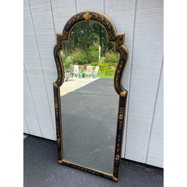 Elegant Chinoiserie Black and Gold Mirror For Sale - Image 4 of 18