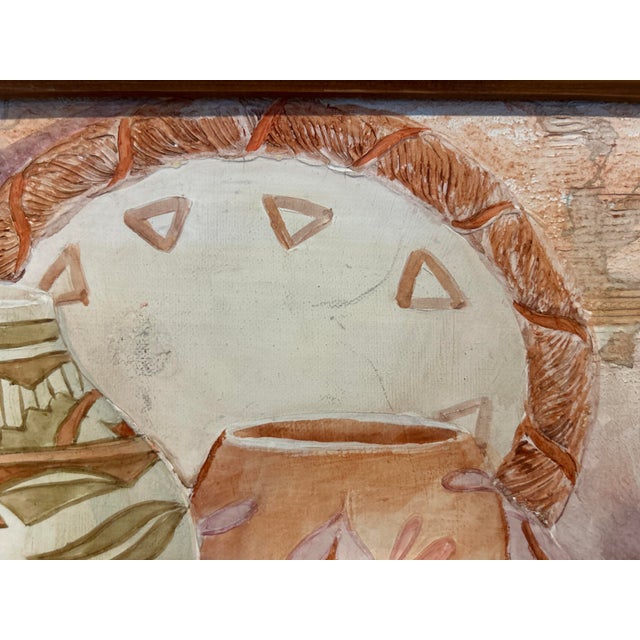 Wood Vintage Myung "Mario" Jung Original Southwestern Pottery Still Life Sand & Oil Painting - Framed 16x20 For Sale - Image 7 of 18
