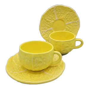 Vintage Secla Yellow Cabbage Teacups/Saucers- 4 Pieces