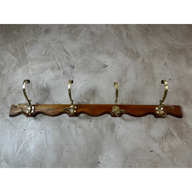 Antique Coat Hooks in Brass and Wood, 1900 For Sale - Image 9 of 10