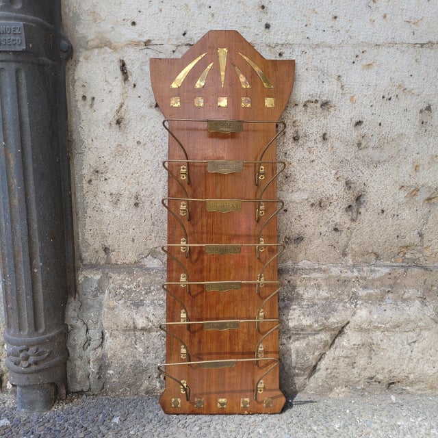 Wood Art Deco Wall-Mounted Magazine Rack in Wood and Gilt Brass, Germany, 1930s For Sale - Image 7 of 18