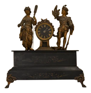 Antique Clock 1870s Japy & Freres Figural 'Hunting' Mantel