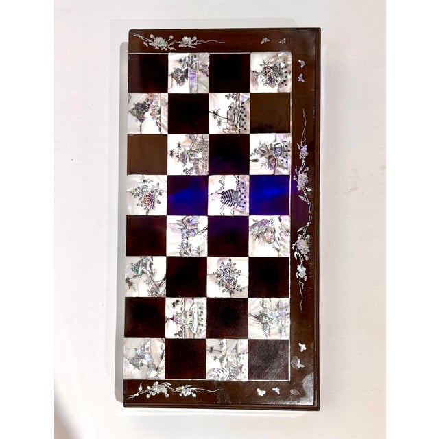 Vintage Chinese Black Lacquer & Mother-of-Pearl Inlaid Folding Chess Board For Sale - Image 4 of 11